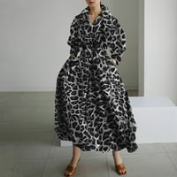 Haljine Wozhidaoke za žene Dame Elegantna košulja Haljina Leopard Print Dugih rukava Visoka struka ženske