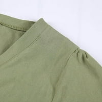 Haljine za žene Modni struk ženski kratki rukav V-izrez A-line od punog odmora ljetna haljina zelena