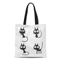 Platno Tote torba Sažetak Slatka crtana crne mačke Prekrasna dječja kolekcija za višekratnu rame za