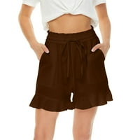 Caveitl ženske gaćice za ljeto, žensko ljetno casual sa džepovima Čvrsti rufffes kratke hlače kafa,