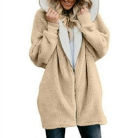 Nizine žene zimski patentni zatvarač Fluffy fleece jakne kaput od papirne boje kapuljače Kardigan labavi