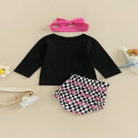 Musuos novorođenčad djevojke s tri komada hlače, crnim pulover u boji, tiskarskih kratkih hlača i glavnog čvorova Headdress