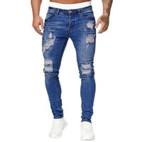 DTIDTPE muški jeans muške ležerne traperice pune boje rupe srušene pantalone za oprane pantalone za