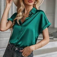 Ženska satenina s kratkim rukavima dolje majica Ležerne prilikom labavog bluza s V-izrezom Tunic TOP