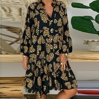 HFYIHGF Ženska haljina tunika cvjetno otisnuta zvona Ležerne prilike sa labavim gumbom V izrez ruffle