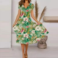 Haljine za žene plus veličine ženski klirens sunčani haljina V-izrez kratki rukav cvjetni srednji duljina