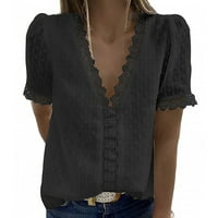 Ženske košulje Žene Modni čipka kratki rukav Ležerna majica V-izrez Solid Boja Top Black XL