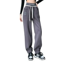 Nove jesenje femme pantalone ženske obložene slovo Ispis sportskih joggers pantalona sa džepovima topli