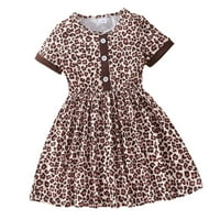 Djevojčinska odjeća Snoarin Ljetna djevojka Dinosaur Leopard Print Suncokretornoj suknji u malom dječjoj boji Bump Dugme Short rukava s kratkim rukavima Summer Girls Haljine na klirensu