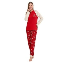 Božić Pidžama Miarhb Žensko odijelo Ispiši Porodični podudaranje dugih rukava Top hlača, crvene XL-žene