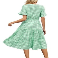 Capreze dame ljuljačke haljine karirane ispise A-line haljina naborana midi-haljina kaftan v izrez zelena