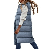 Zimski kaputi za žene s kapuljačom bez rukava puni zip quilted dugi stil pune boje guste jakne za žene