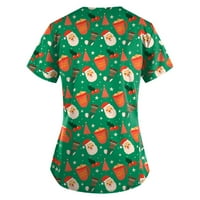 Chiccall Ženska božićna kostim V-izrez Stils Swreeve Swerman Drvena snježna stabla stabla tiskana radna odjeća za odmor casual grafički tees bluza piling s džepovima na klirensu
