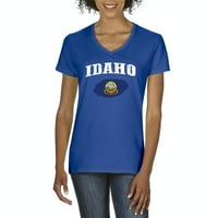 - Ženska majica s kratkim rukavima V-izrez - Idaho zastava