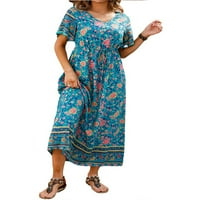 TRCompare Women Boho midi cvjetna haljina Ljetni kratki rukav Dugo plaža Sunderss- 3blue3xl