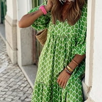 Stalni ženski ljetni casual modni geometrijski tisak izrez izrez čipke mjehurići srednji rukavi ruffle