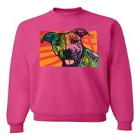 Slatka nasmijana neonska pitbull pasmina pas Lover za pse unise Crewneck Grafički duks, Fuschia, Medium