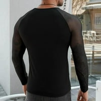 Muški posadni vrat na vrhu majica ubode na dugim rukavima Vidi kroz mrežnu majicu bluza TEE TOP Black