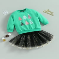 Arvbitana Toddler Baby Girg Božićne odjeće Stablo Print Dugi rukavi Pulover i Tulle Tutu A-line suknje
