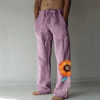 Pantalone za muškarce muške modne casual pamučne posteljine otisnute posteljine čipkaste pantalone velike veličine Hlače Radne hlače za muškarce