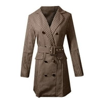 Žene kaputi modni ured Lady Brid rešetka dugih rukava V izrez Vintage Elegantne pojas odijelo odijelo