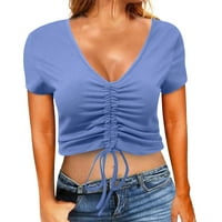 Modna majica kratki vrhunski vrhovi V-izrez ženske bluze rukave ženska bluza Žene previše ženske teške