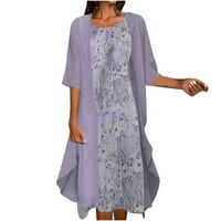 Mikilon ženska haljina za čišćenje Ženska ljetna polovina rukava Smock + haljina Dvije postavljene Duljina koljena haljina na plaži Ženska odjeća Dressers Haljine Purple XXL
