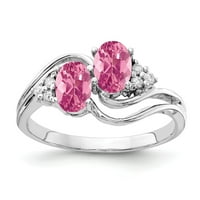 Čvrsta 14k bijelo zlato 6x ovalni ružičasti turmalin oktobar dragulja Diamond Angažman prsten veličine