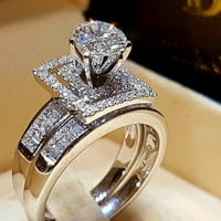 Prstenovi za ženu Geometrija Srebrna kristalna kubična cirkonija mladenke Geometrija Rhinestone Angažman prsten full dijamant cirkonijska pasijans prsten za žene veličine 11