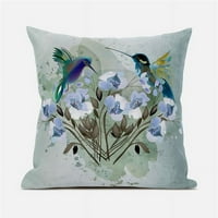 Amrita Sen Designs CAPL706BRCDS-BL- In. Hummingbird Love Broadcloth Induran i vanjski puhao i zatvoreni jastuk - zelena i plava