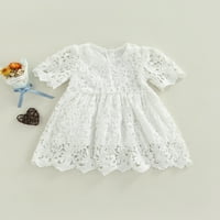 Odjeća za djecu s djecom Cvjel šuplje od čipkog sloja muha rukave pune boje visoke struk princeze haljina bijela 12 mjeseci