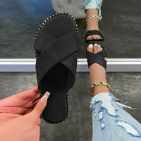 Asdoklhq Weens Papuče zazor ženske protivene ravne sandale Otvoreni nožni prst na magle prekrižene kaiševe crne boje 40