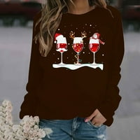 DEULifer Božićne majice za žene Modni crtani Elk uzorak slatki stil s dugim rukavima Crewneck pulover