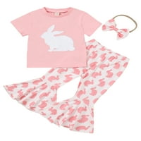 Dječje djevojke Ljetna odjeća set zečica zečje print majica kratkih rukava + flare hlače + glava za