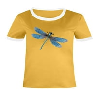Bomotoo dame Bohemian Tee Crew vrat Ležerne majica Odmor Basic Dragonfly Print Pulover