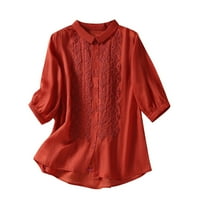 Žene plus veličina Žene Ležerne prilike Lable Fashion Majica Seven Cent Dugme za gumb Tipke Botte i bluza Crvena