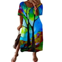Žene Ljeto plaža Sundress Crew Crt dugačak haljina kratki rukav Maxi haljine seksi zabava nebo plavo