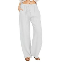 Ženske ljetne čvrste hlače bijele ženske ležerne čvrste boje labave joge pantalone