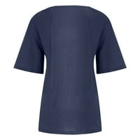 Žene Ljetne bluze Ženski okrugli dekolte Kratki rukav Pulover Tunic Tops modne povremene pamučne i posteljine T-majice TEE plavi 5xl