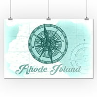 Rhode Island - Kompas - Teal - Obalna ikona - Lintna Press Artwork