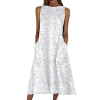 Boho haljine za žene Ljeto bez rukava bez rukava izdubljena posada bijela casual mini haljina ženska