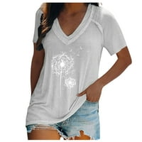 Susanny ženske majice kratki rukav plus veličina V izrez Flowy Ljetne košulje za žene Tee majice Maslačak