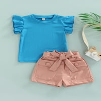 Binweede Dječje djevojke dvodijelne odjeće, leteći majica okruglog vrata s kratkim rukavima + svijetle