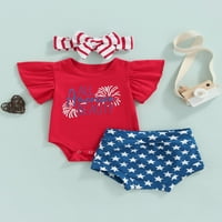 Aturuste 4. jula Outfit za bebe s kratkim rukavima Pismo Ispis ROMper + Hlače + Traka za glavu Dan neovisnosti