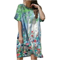 Ljetne haljine za žene Crewneck Loot Fit kratki rukav cvjetni ispis Dužina koljena Ležerne prilike za
