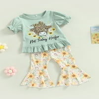 Izhansean Western Toddler Baby Girls Outfits Pismo majice + krava za ispis dugih pantalona ljetna odjeća zelena 3- godine