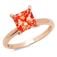 CT Sjajno princeze simulirani crveni dijamant 14k Rose Gold Solitaire prsten SZ 9.5