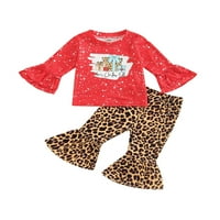 Kid Girls Božićne hlače Set, dugih rukava Print majica s leopardom ispis pantalone