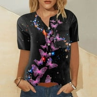 Ženski vrhovi kratki rukav casual bluza cvjetni ženski tee Henley vruće prodaje ljetne bluze ljubičaste