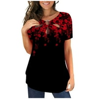 Plus veličine vrhova za žene proljeće cvjetni print Thirts casual modna bluza za Crewneck, crvena, l